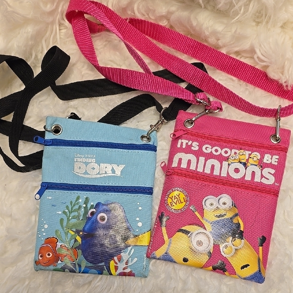 Blue and Pink Crossbody Bags with Character Designs